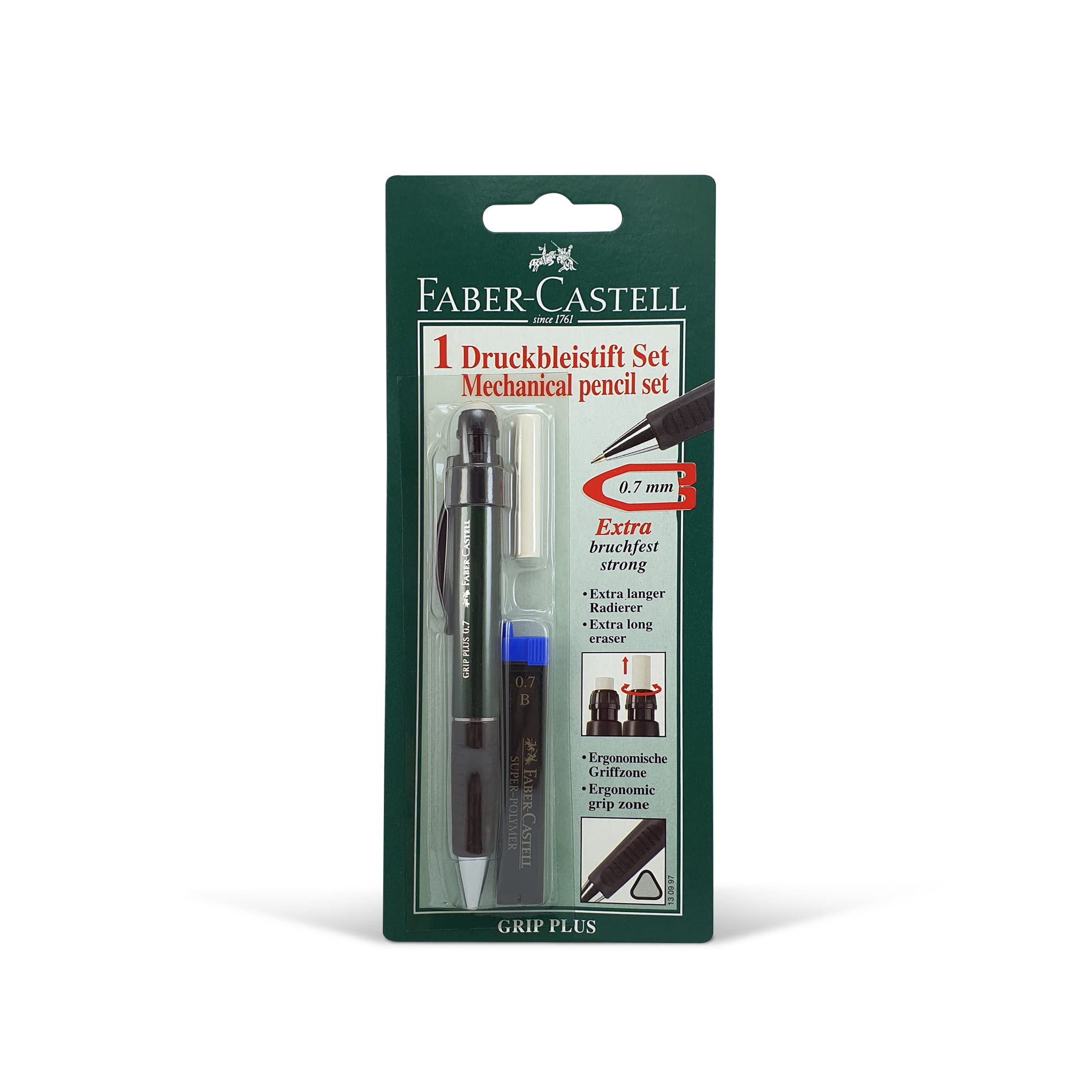 Faber-Castell 130997 Grip Plus Blister Mechanical Pencil, Assorted Colours, 0.7 mm + B Lead + Eraser - Image 8