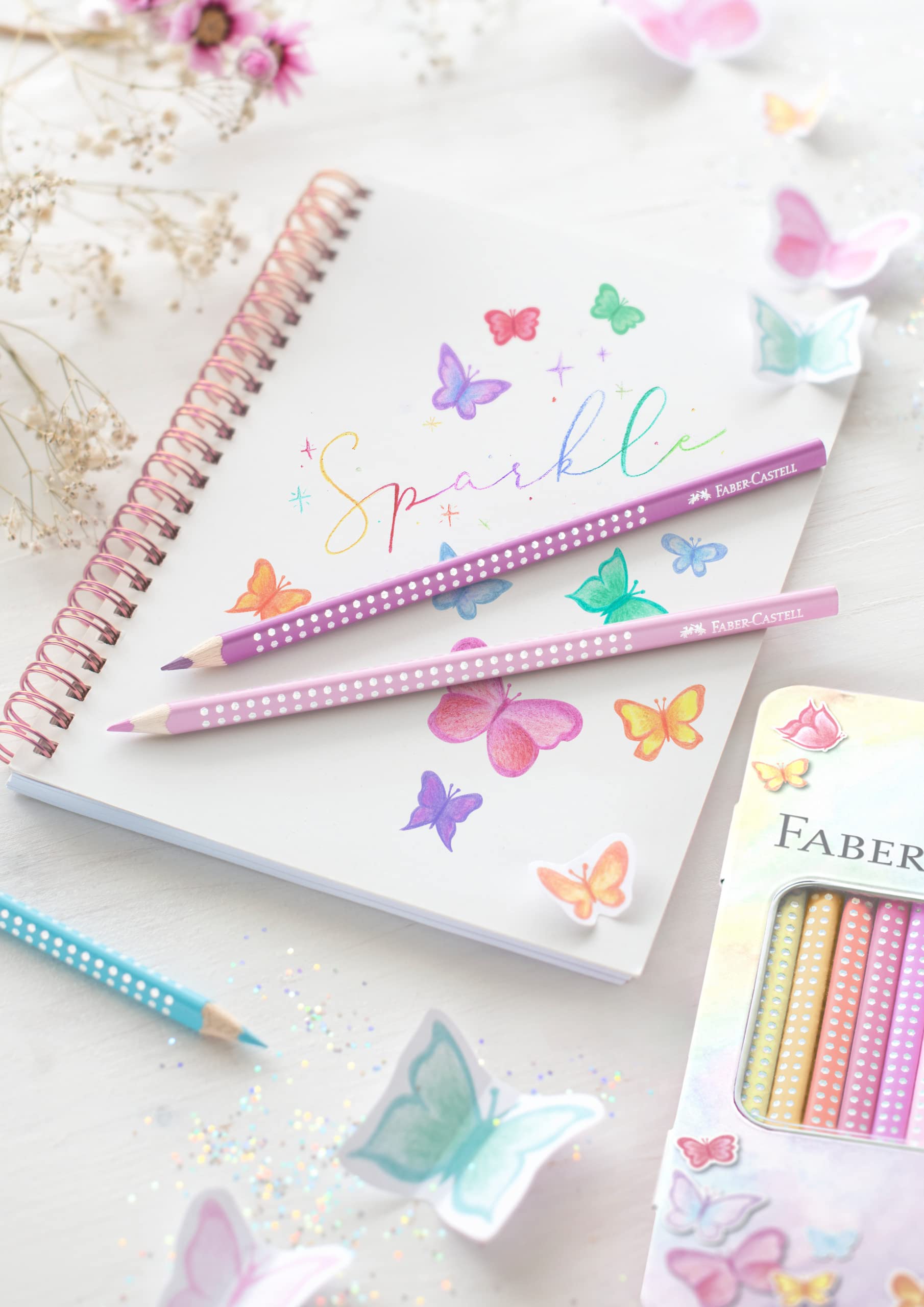 Faber-Castell Colouring Pencils Sparkle Pastel Pack of 12 Metal Case tin of 12 - Image 4