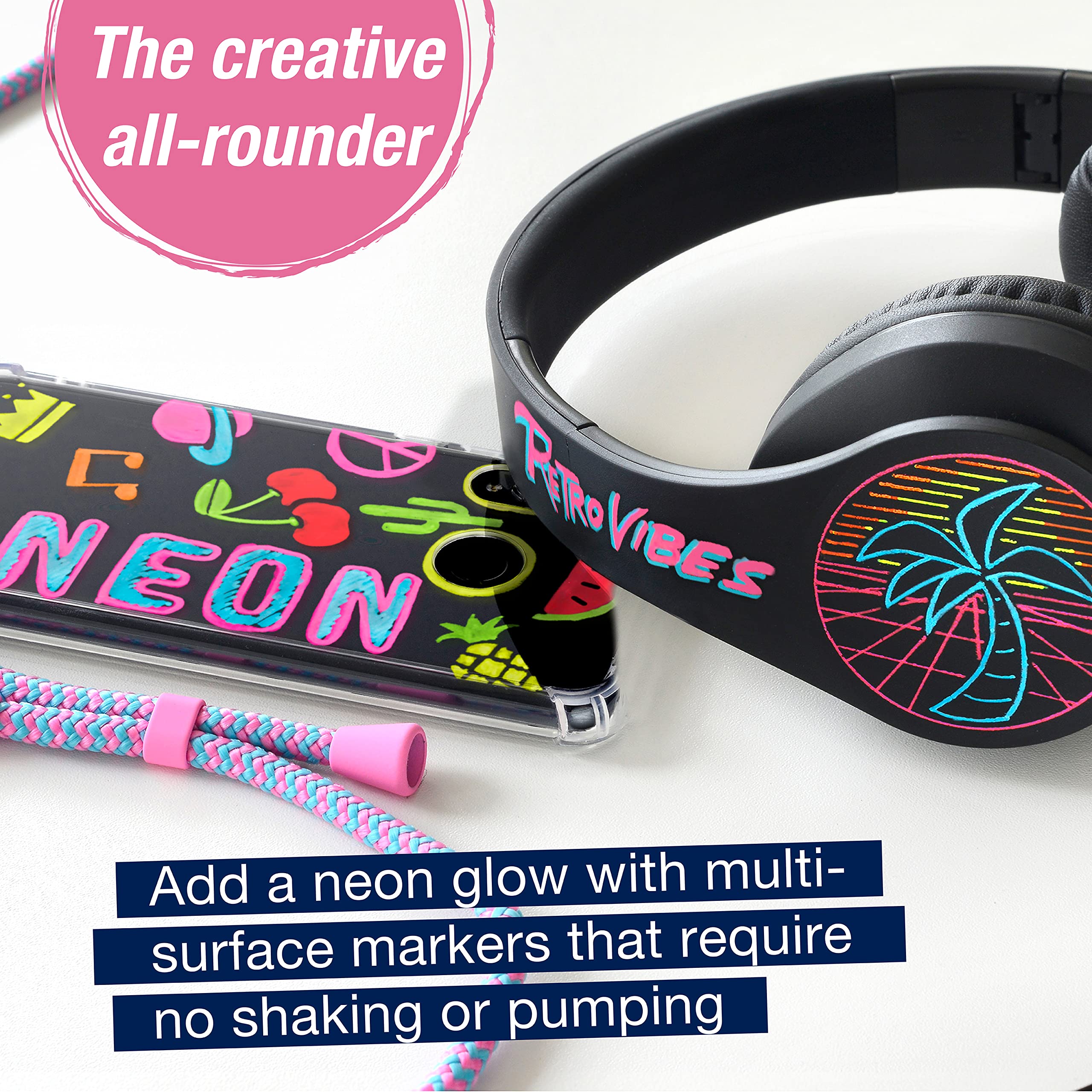 Faber-Castell Creative Markers, 6 Neon Colors: Multi-Surface Paint Pen Markers, Neon Fluorescent Colors Glows Under Black Light - Image 3