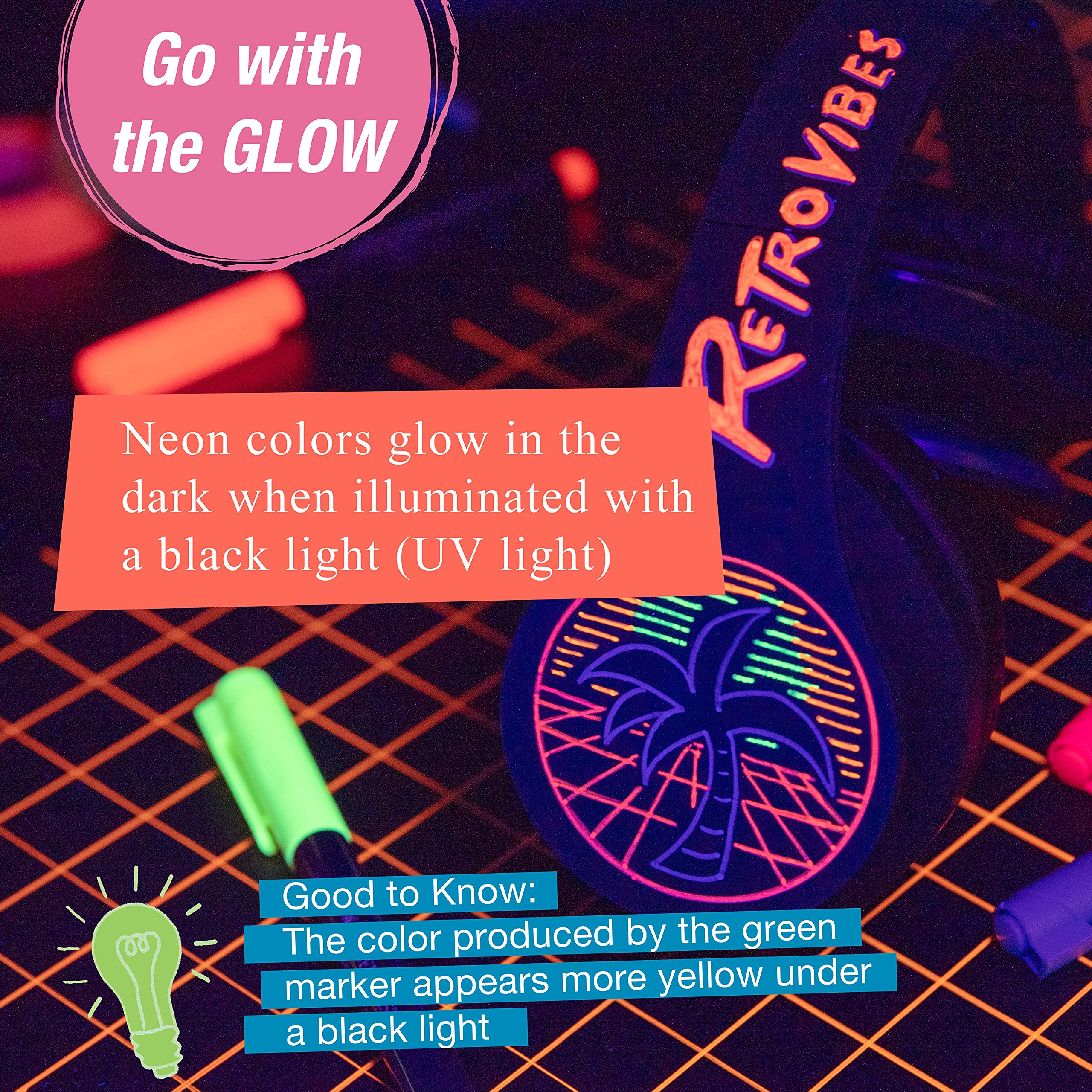 Faber-Castell Creative Markers, 6 Neon Colors: Multi-Surface Paint Pen Markers, Neon Fluorescent Colors Glows Under Black Light - Image 6