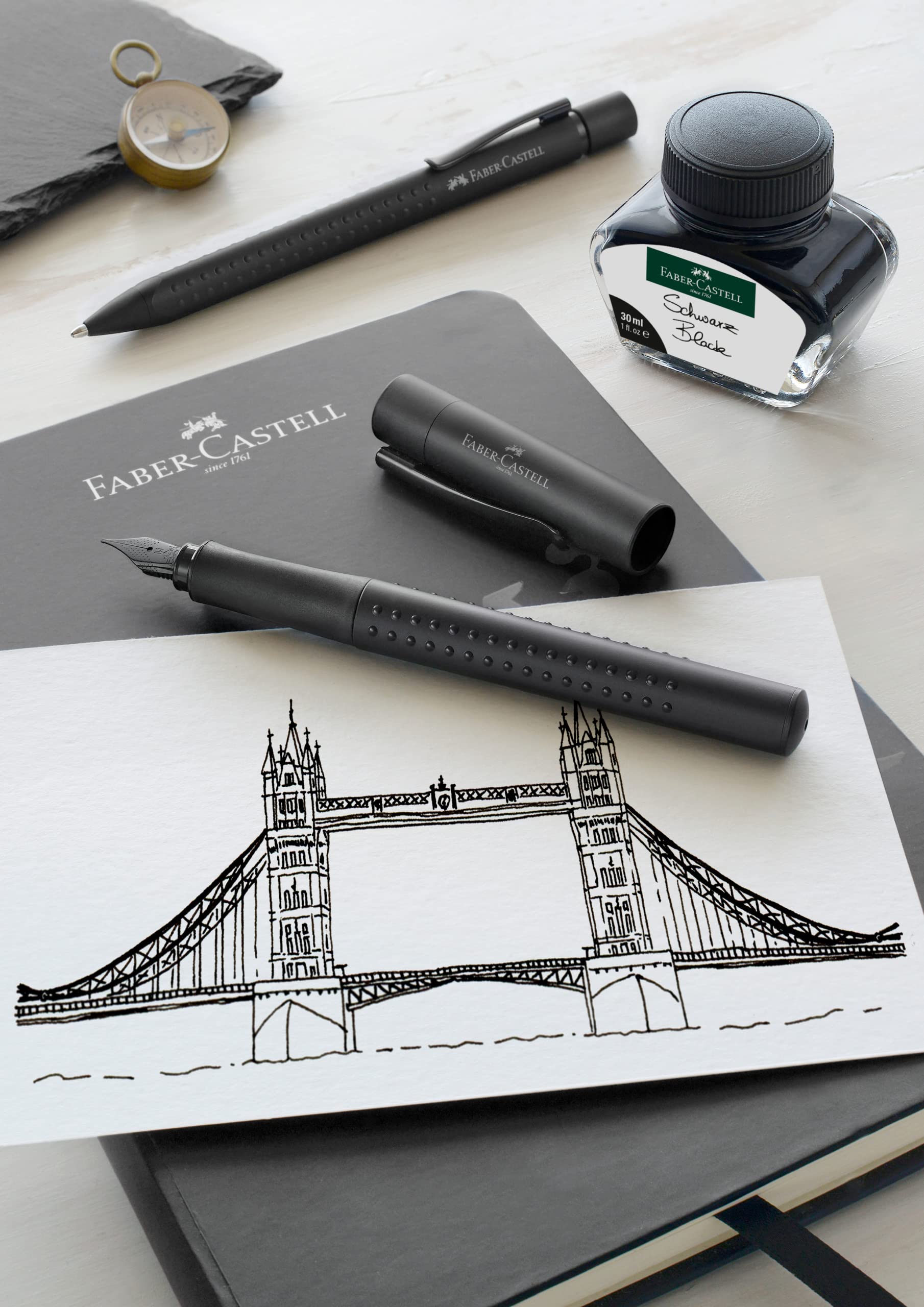 Faber-Castell Grip Edition Fountain Pen and Ballpoint Pen Set - All Black - Image 7