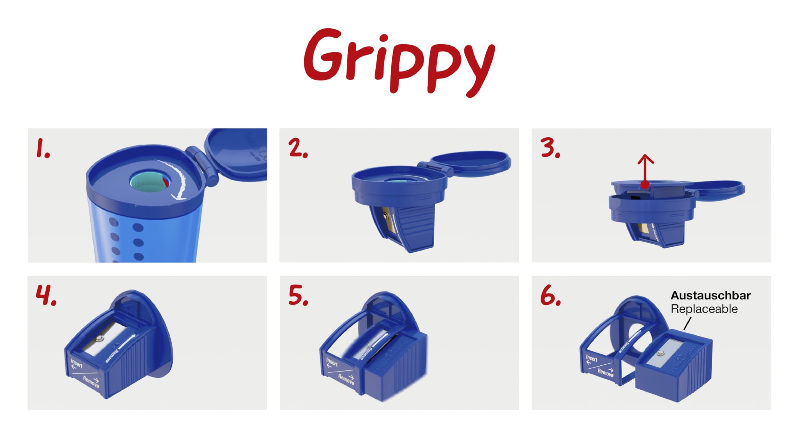 Faber-Castell Grippy 181793 Sharpener with Cutting Protection, Blue Sharpener with Container - Image 6