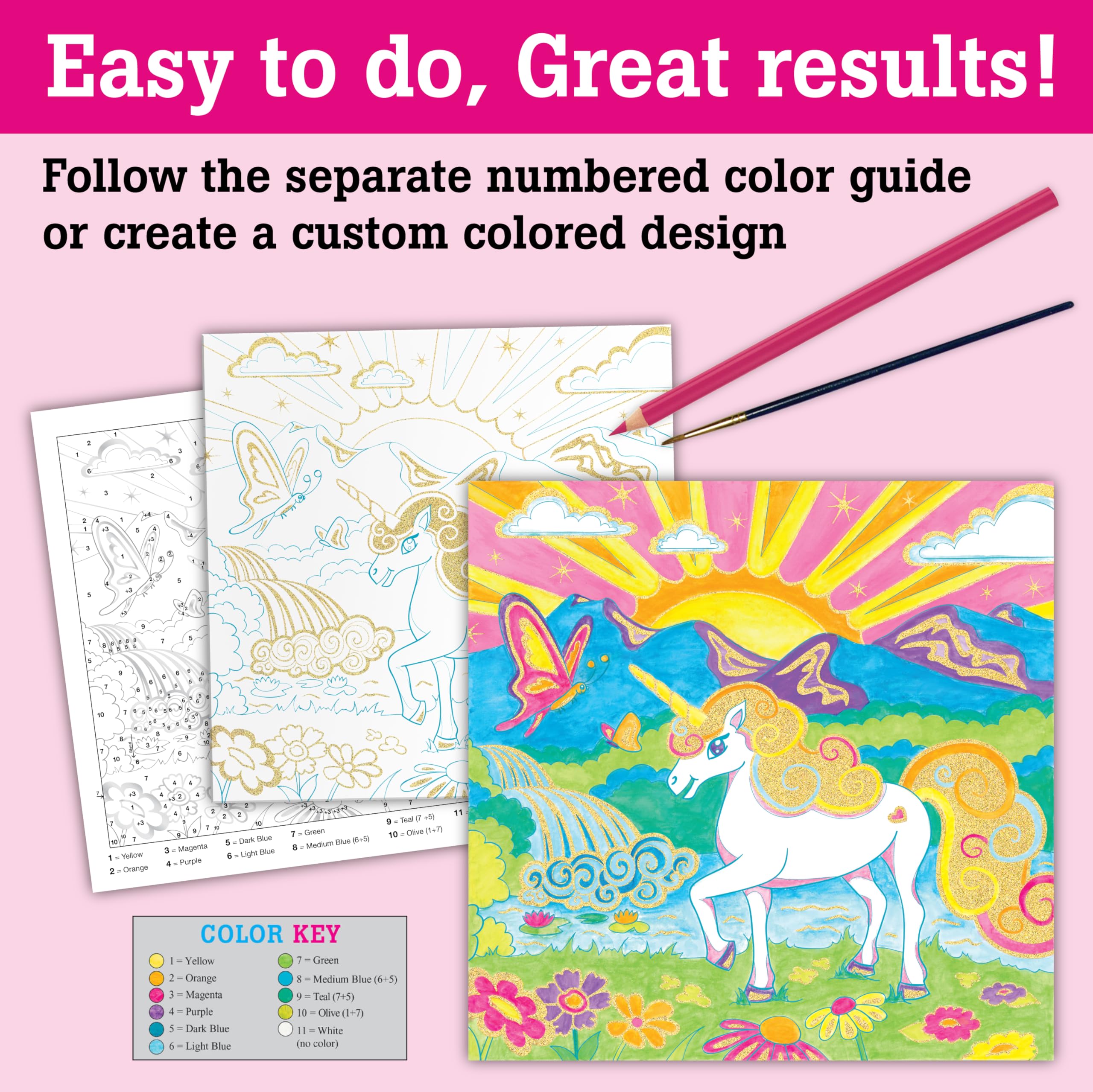 Faber-Castell Paint by Number Foil Fun - Unicorns - Color and Display 1 Unicorn Paint by Number Board (Ages 7+) - Image 4