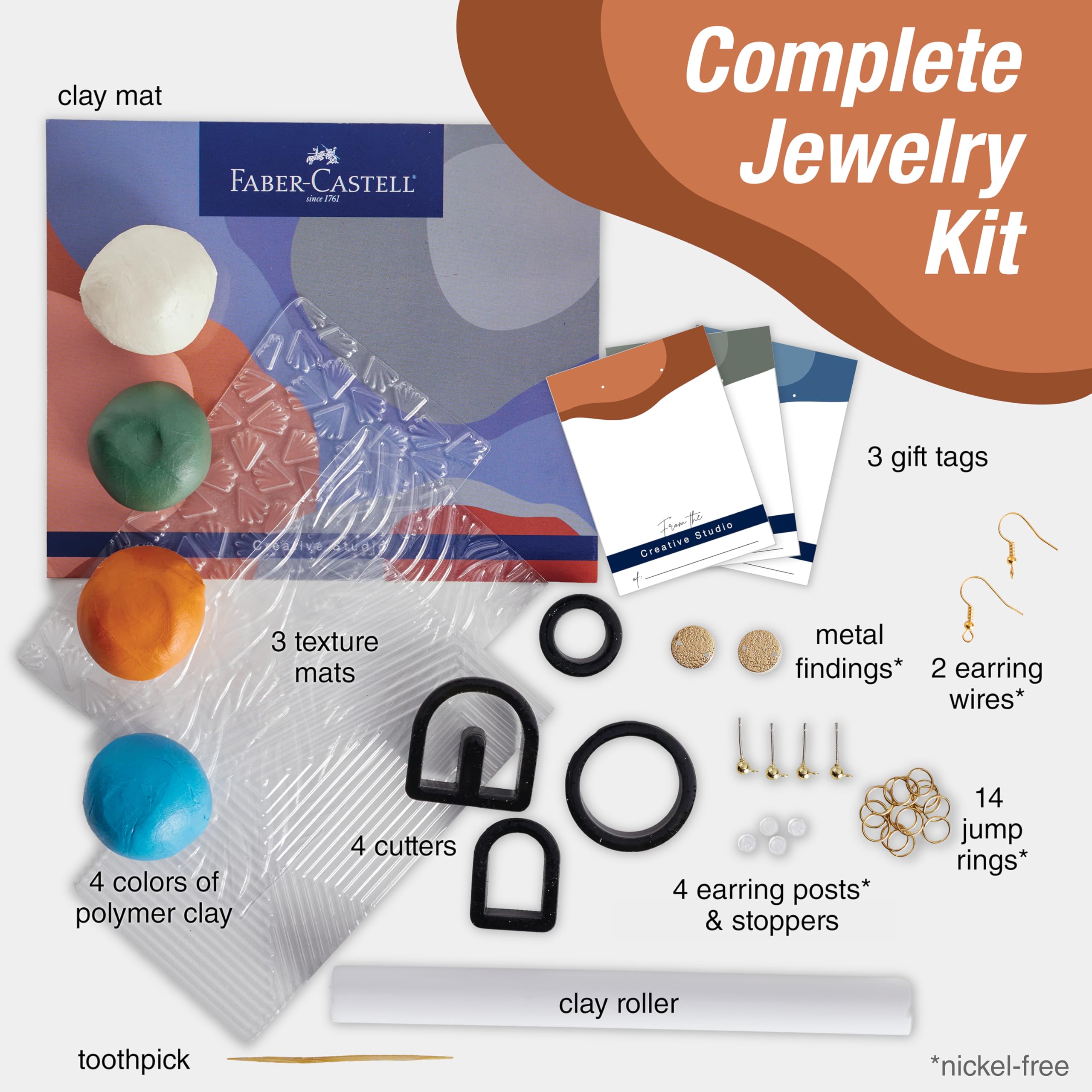 Faber-Castell Texture Clay Earring Making Kit: Create 3 Polymer Clay Earrings, Gifts for Mom, Crafts for Teens, Hobbies for Women and DIY Kits for Adults (Ages 14+) - Image 3